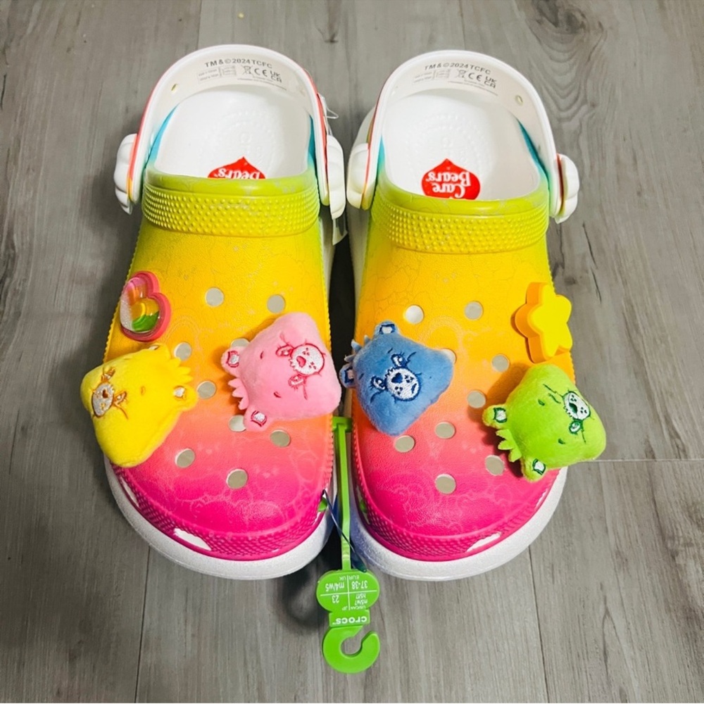 Colorful Kids Clogs with Charms Care Bears Crocs light up jibbit size 7
